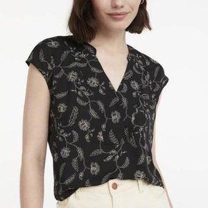Reitmans Silky Crepe Floral Blouse XXL Black White Sleeveless Work Top